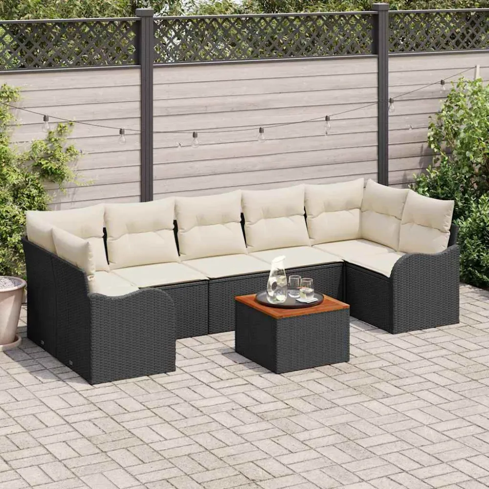 Tuinbankenset met opslag 8 pcs Zwart en Crème poly rattan vidaXL