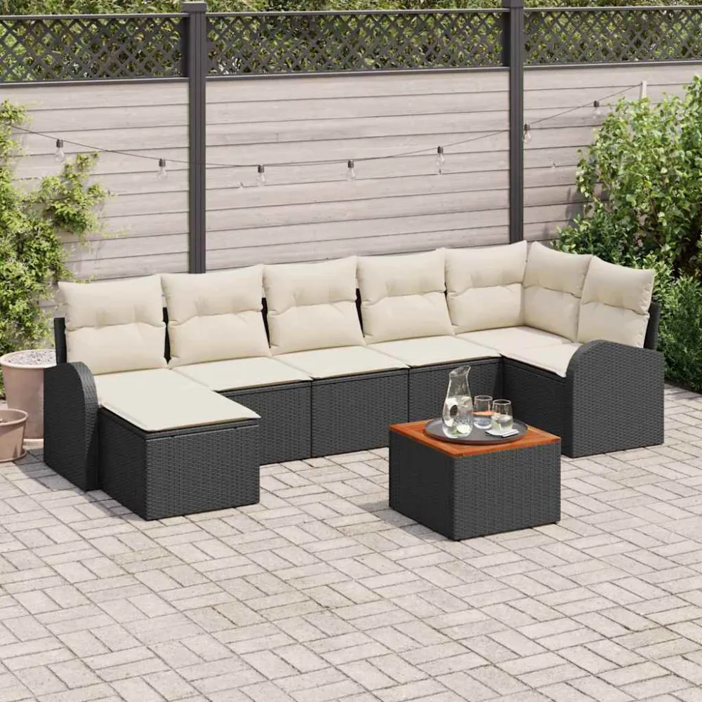 Tuinbankenset met opslag 8 pcs Zwart en Crème poly rattan vidaXL