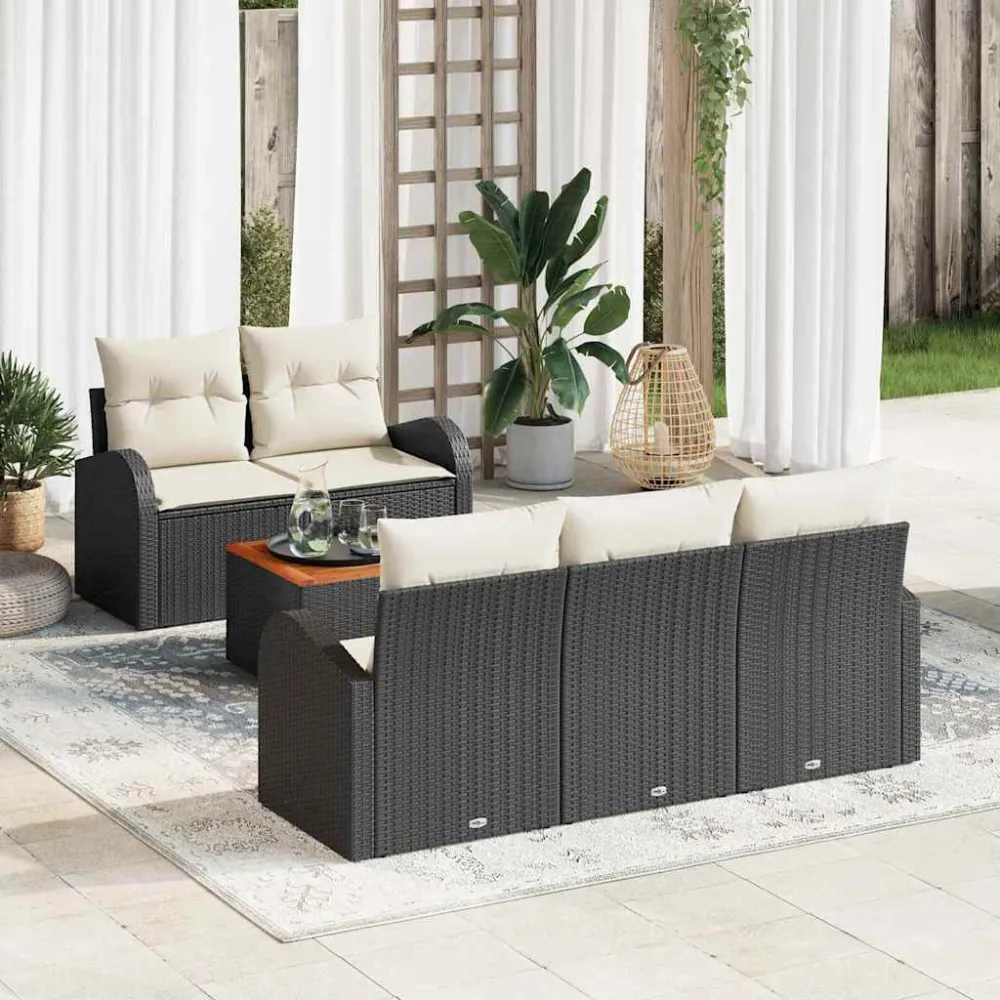 Tuinbankenset met opslag 6 pcs Zwart en Crème poly rattan vidaXL