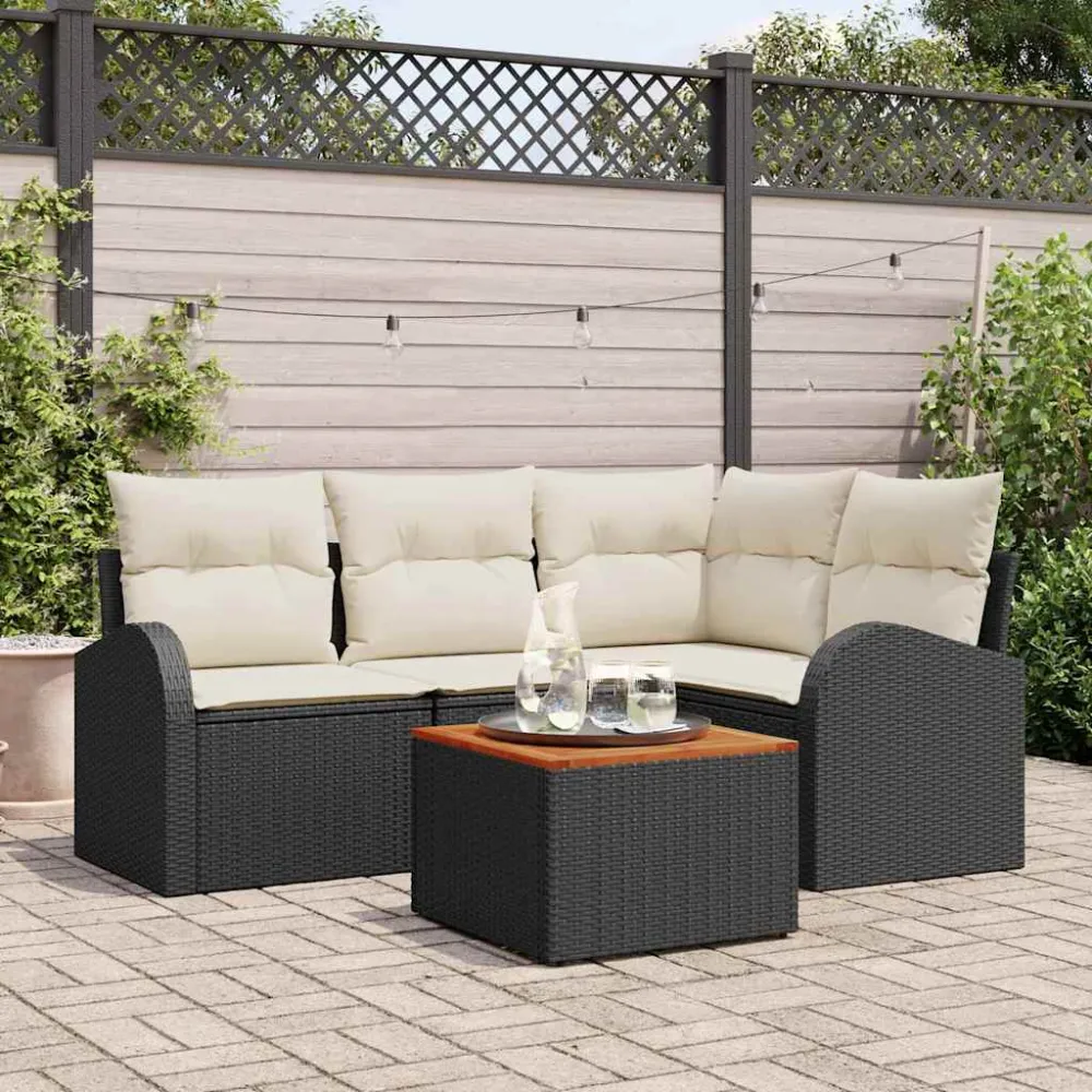 Tuinbankenset met opslag 5 pcs Zwart en Crème poly rattan vidaXL