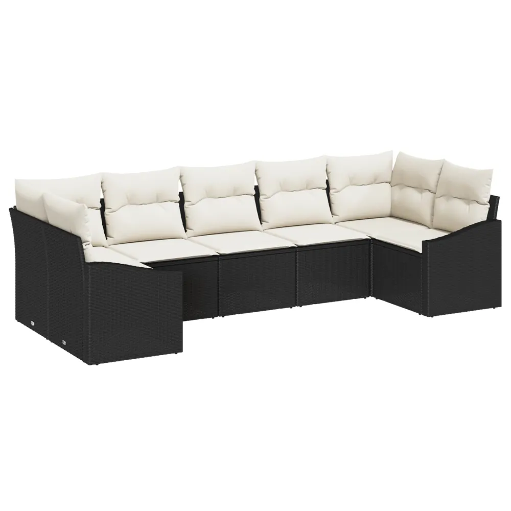 Tuinbankenset met opslag 7 pcs Zwart en Crème poly rattan vidaXL
