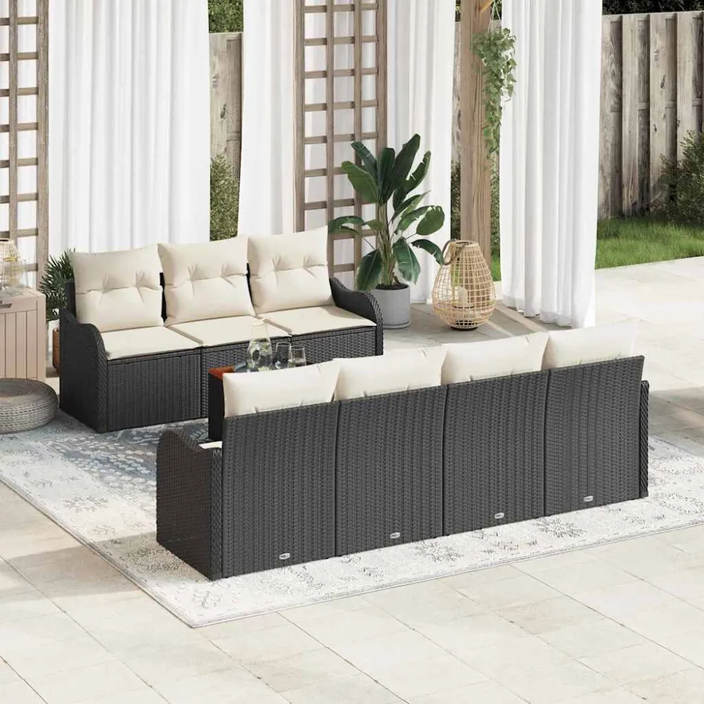 Tuinbankenset met opslag 8 pcs Zwart en Crème poly rattan vidaXL
