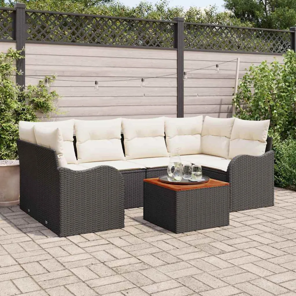 Tuinbankenset met opslag 7 pcs Zwart en Crème poly rattan vidaXL