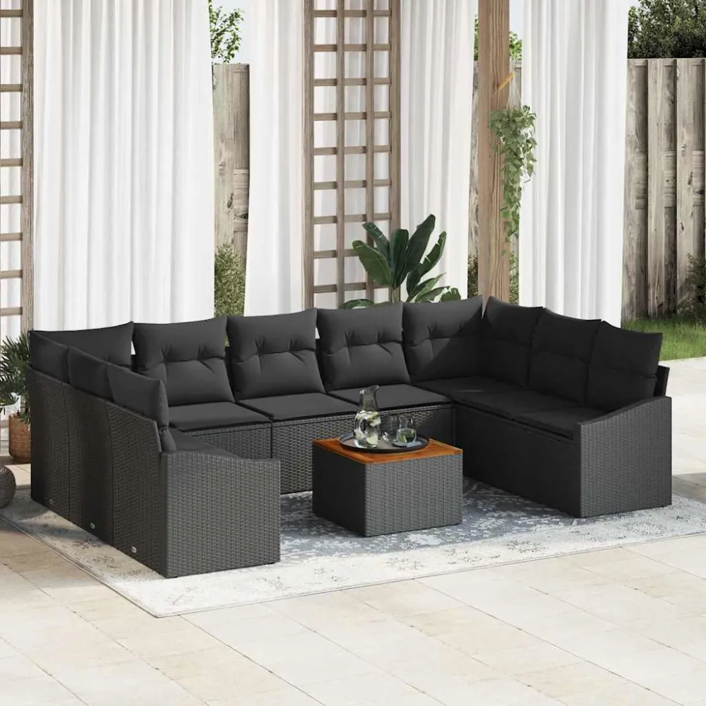 Tuinbankenset met opslag 10 pcs Zwart poly rattan vidaXL