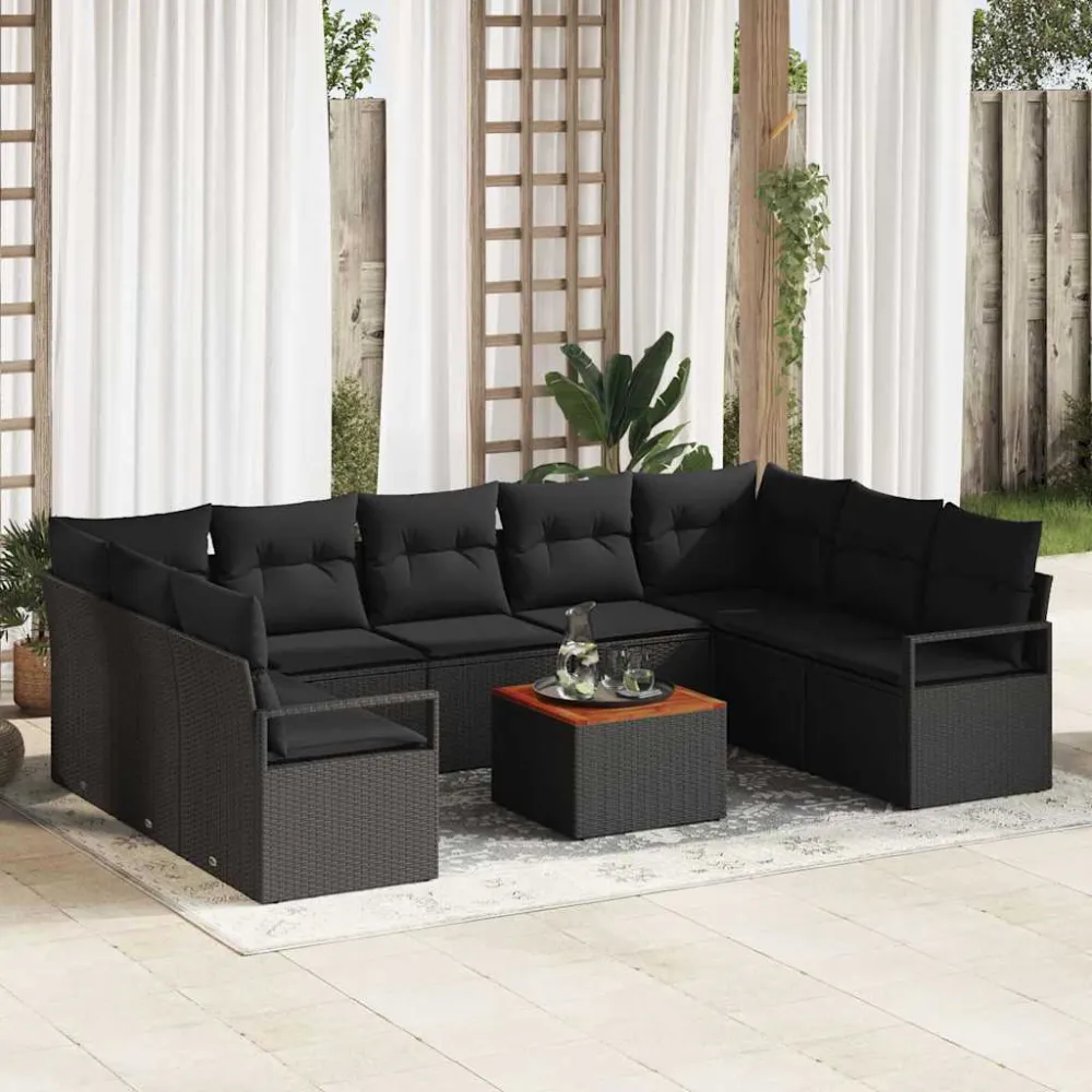 Tuinbankenset met opslag 10 pcs Zwart poly rattan vidaXL