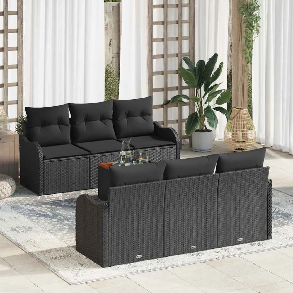 Tuinbankenset met opslag 7 pcs Zwart poly rattan vidaXL