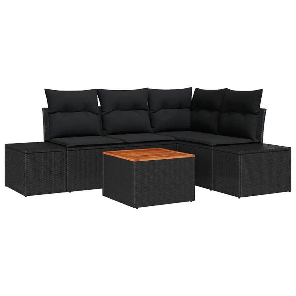 Tuinbankenset met opslag 5 pcs Zwart poly rattan vidaXL