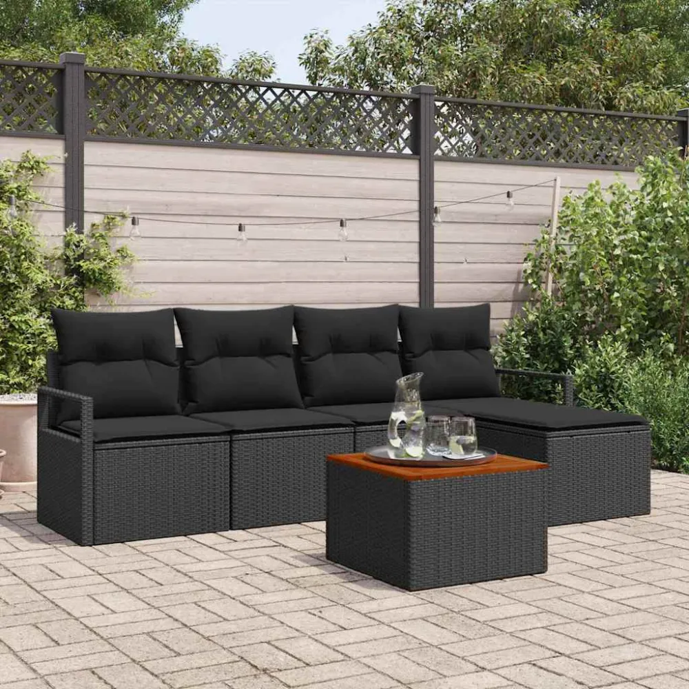 Tuinbankenset met opslag 6 pcs Zwart poly rattan vidaXL