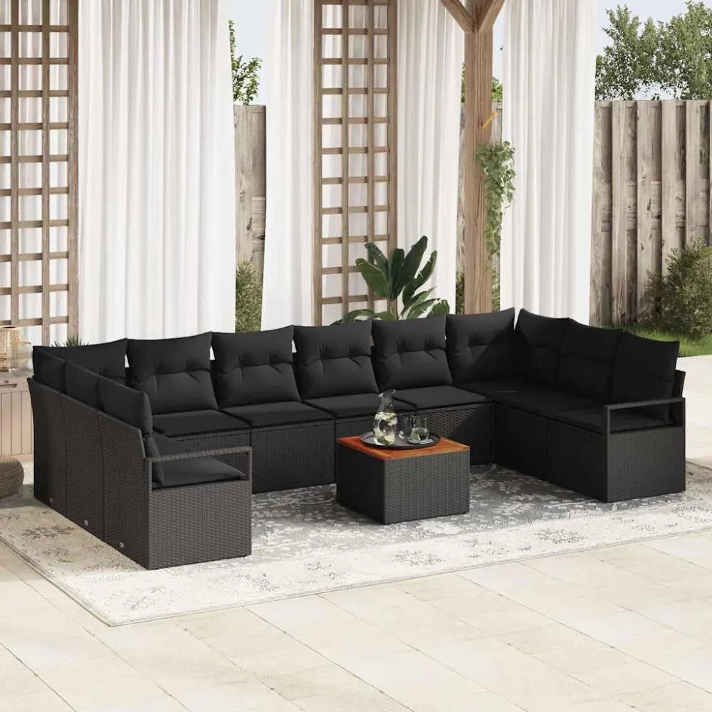 Tuinbankenset met opslag 11 pcs Zwart poly rattan vidaXL
