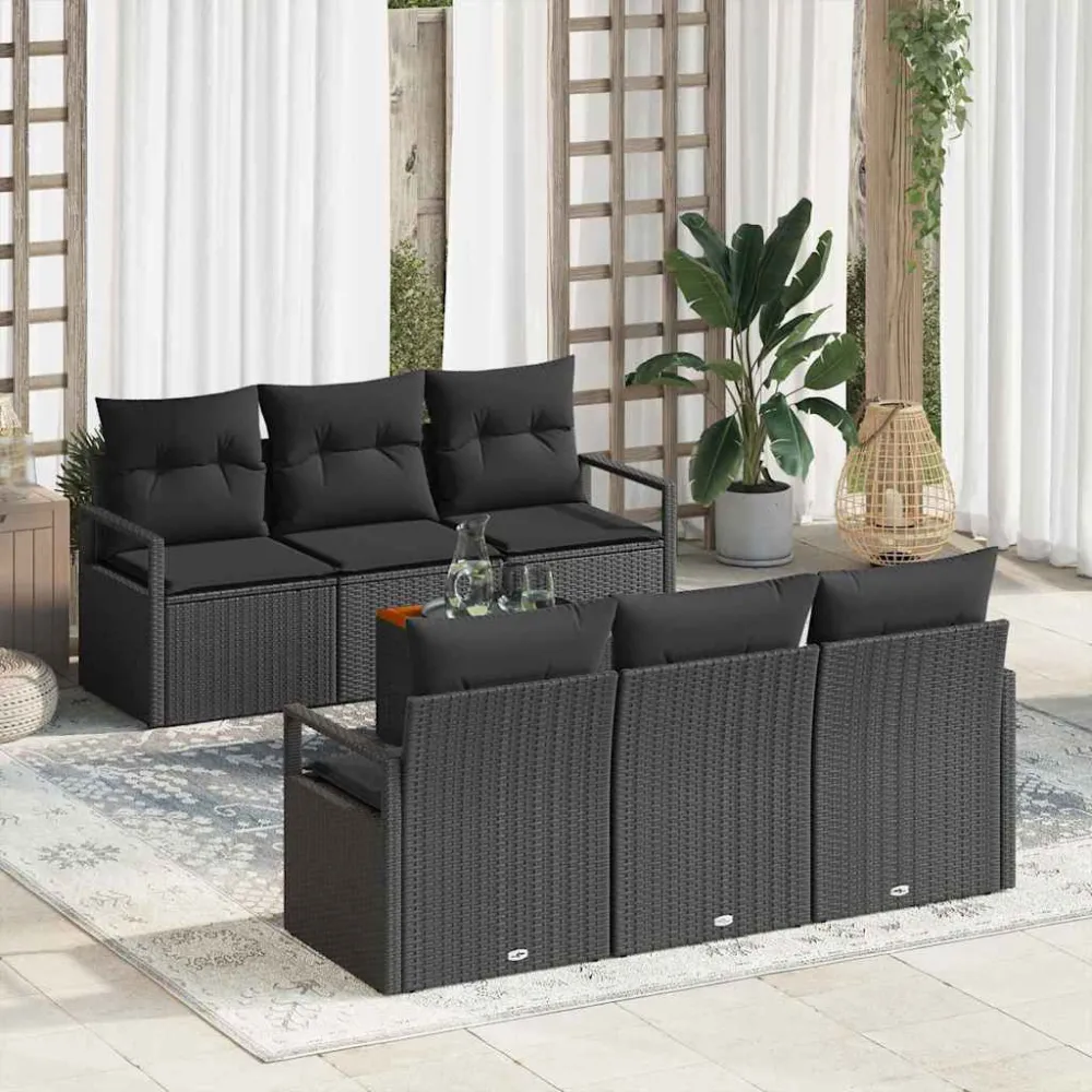 Tuinbankenset met opslag 7 pcs Zwart poly rattan vidaXL