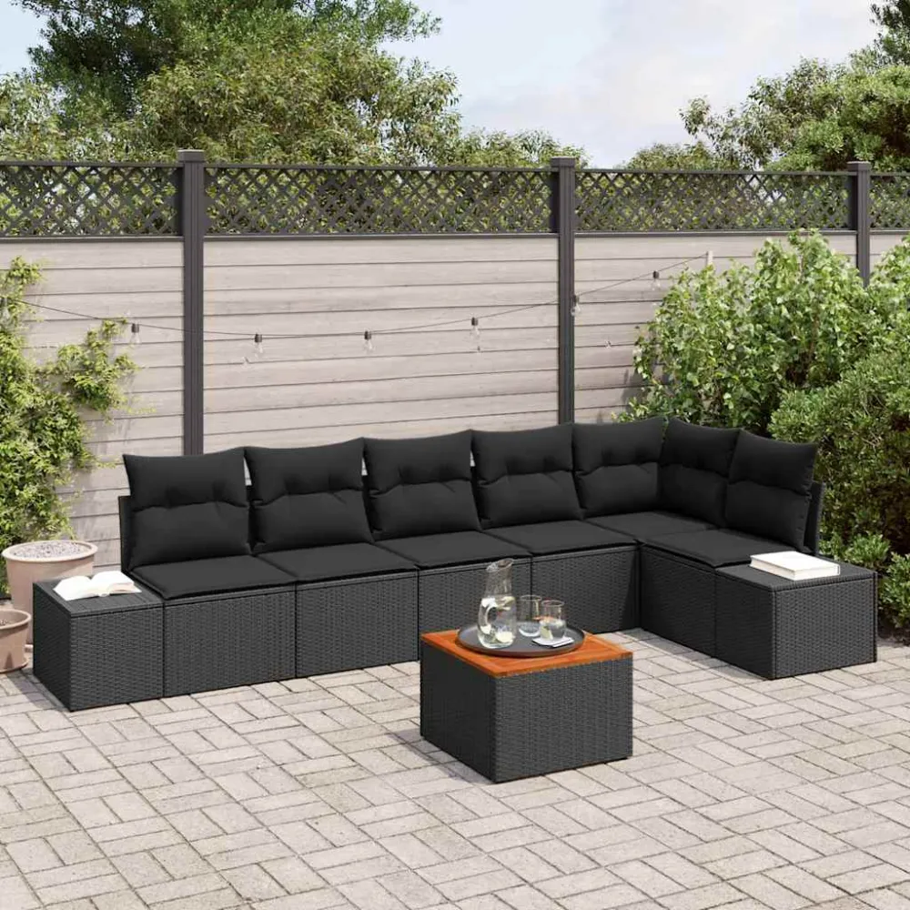 Tuinbankenset met opslag 7 pcs Zwart poly rattan vidaXL