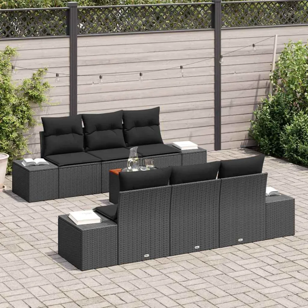 Tuinbankenset met opslag 7 pcs Zwart poly rattan vidaXL