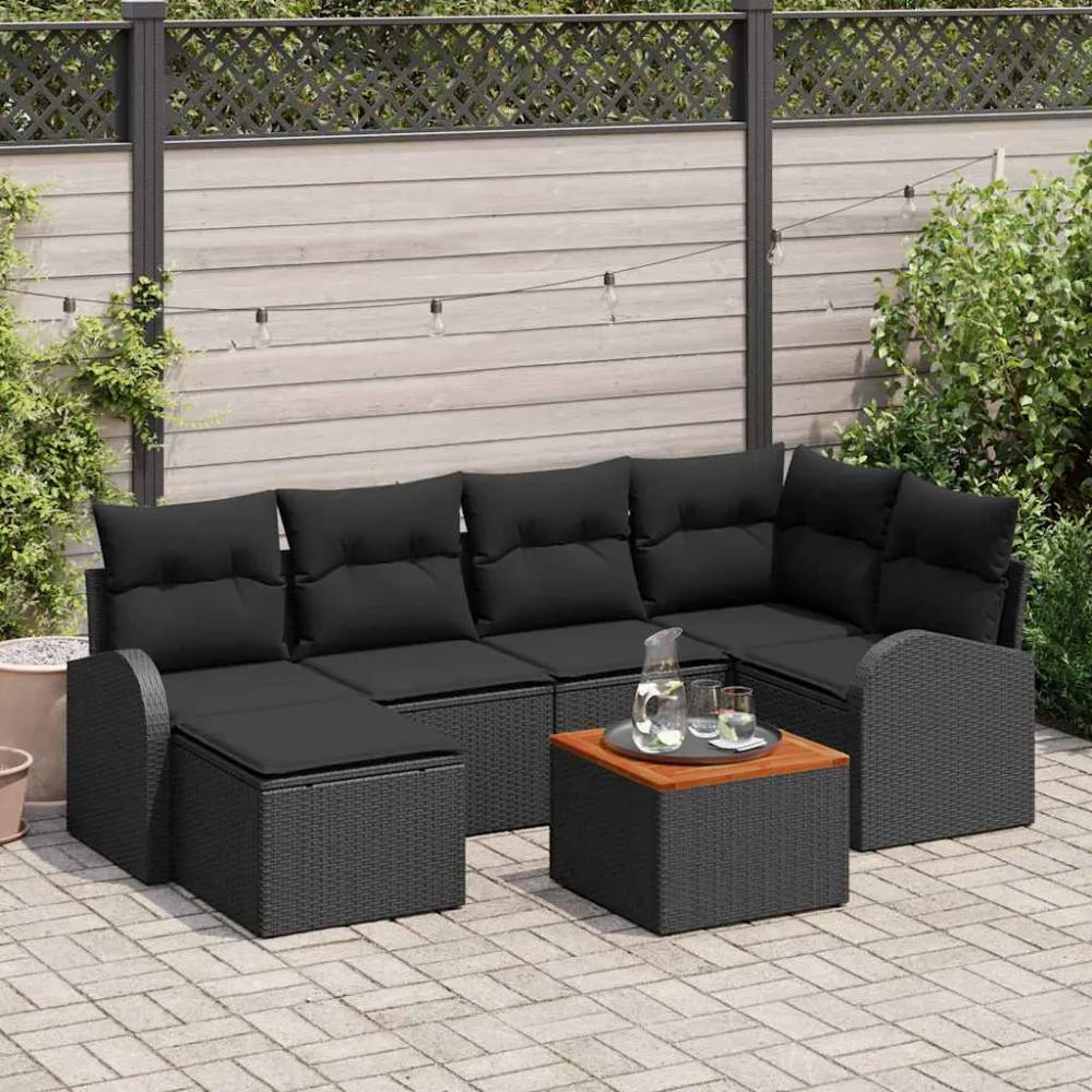 Tuinbankenset met opslag 7 pcs Zwart poly rattan vidaXL