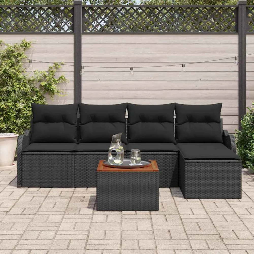 Tuinbankenset met opslag 6 pcs Zwart poly rattan vidaXL