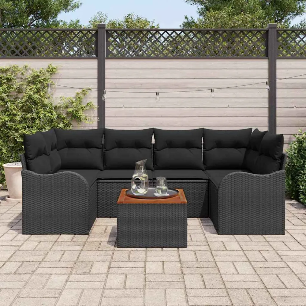 Tuinbankenset met opslag 7 pcs Zwart poly rattan vidaXL