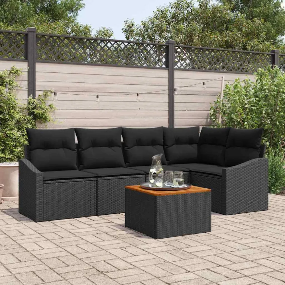 Tuinbankenset met opslag 6 pcs Zwart poly rattan vidaXL