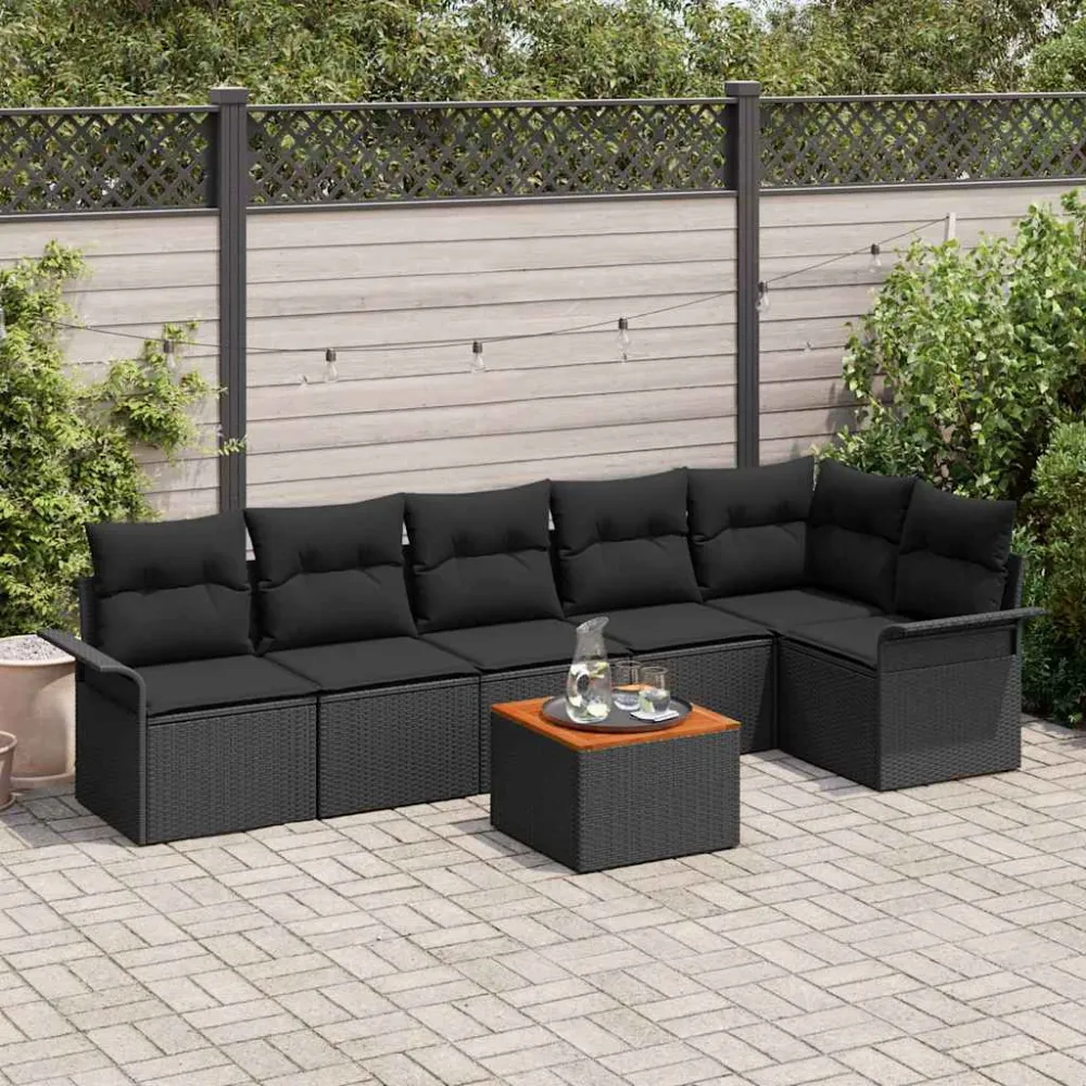 Tuinbankenset met opslag 7 pcs Zwart poly rattan vidaXL