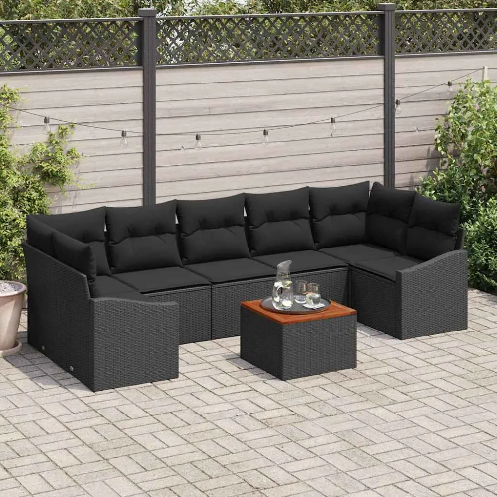 Tuinbankenset met opslag 8 pcs Zwart poly rattan vidaXL