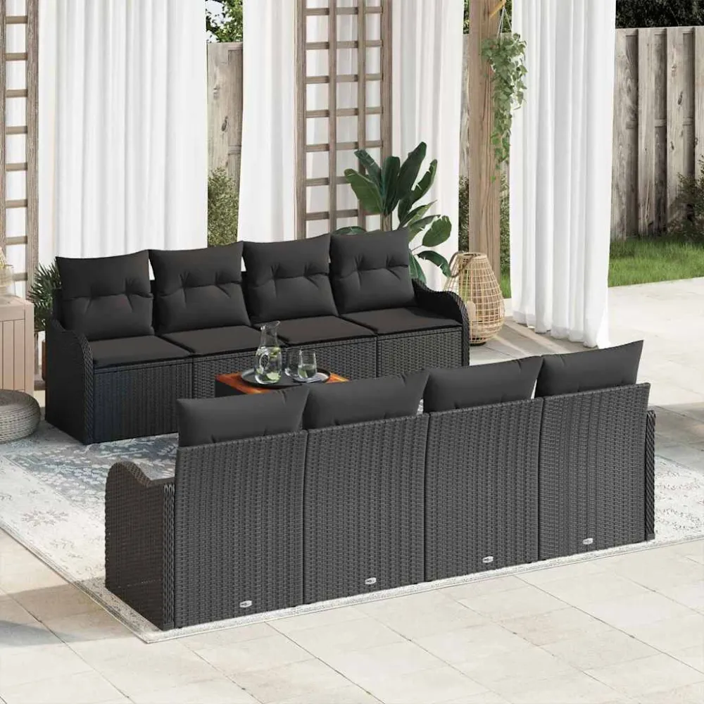 Tuinbankenset met opslag 9 pcs Zwart poly rattan vidaXL