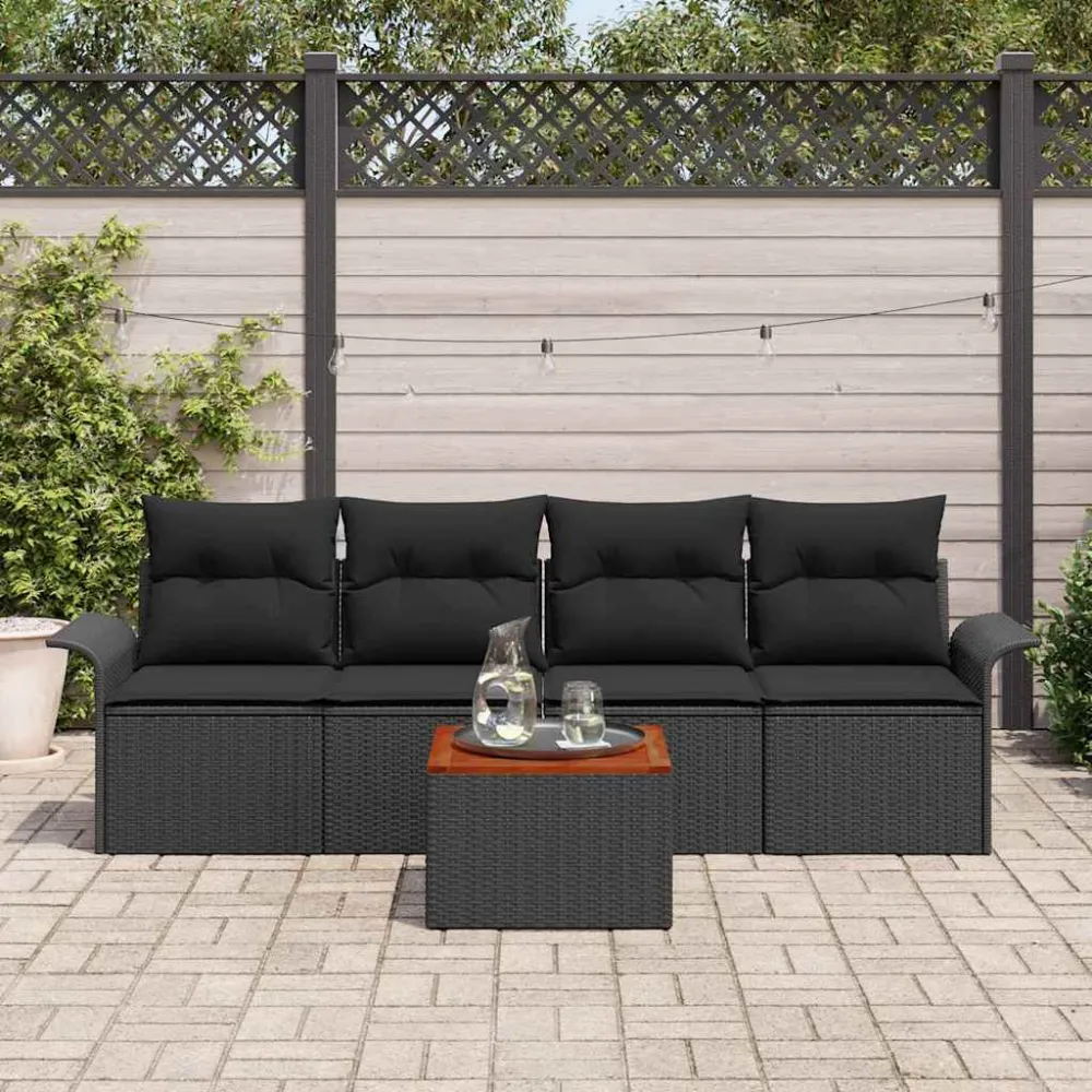 Tuinbankenset met opslag 5 pcs Zwart poly rattan vidaXL