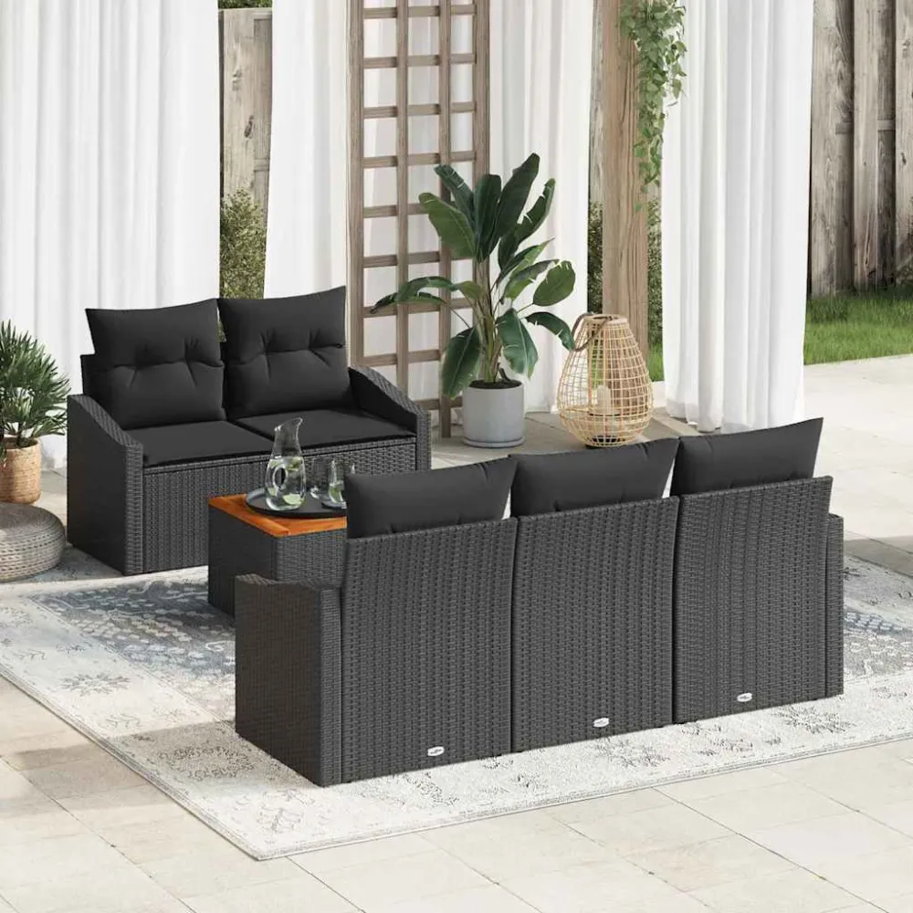 Tuinbankenset met opslag 6 pcs Zwart poly rattan vidaXL