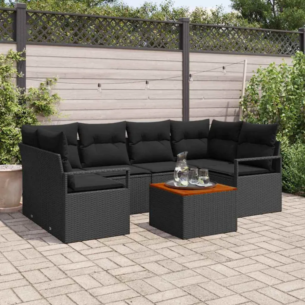 Tuinbankenset met opslag 7 pcs Zwart poly rattan vidaXL