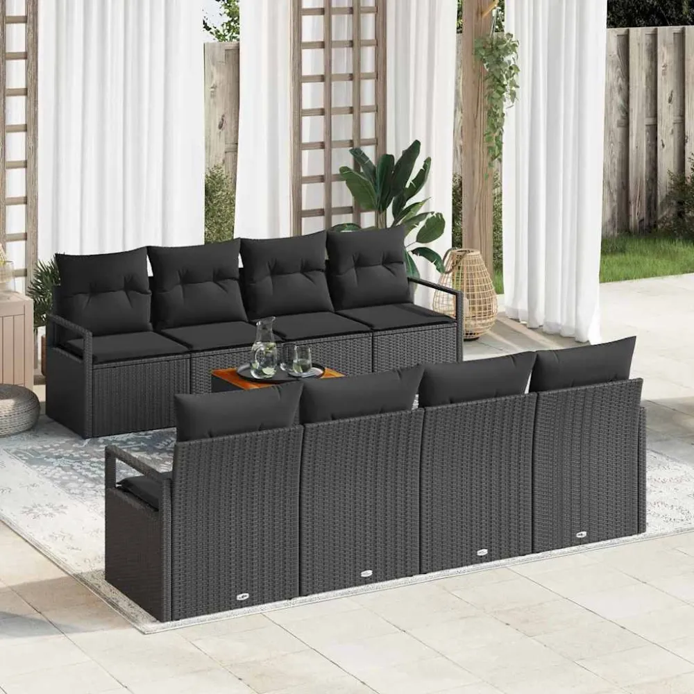 Tuinbankenset met opslag 9 pcs Zwart poly rattan vidaXL