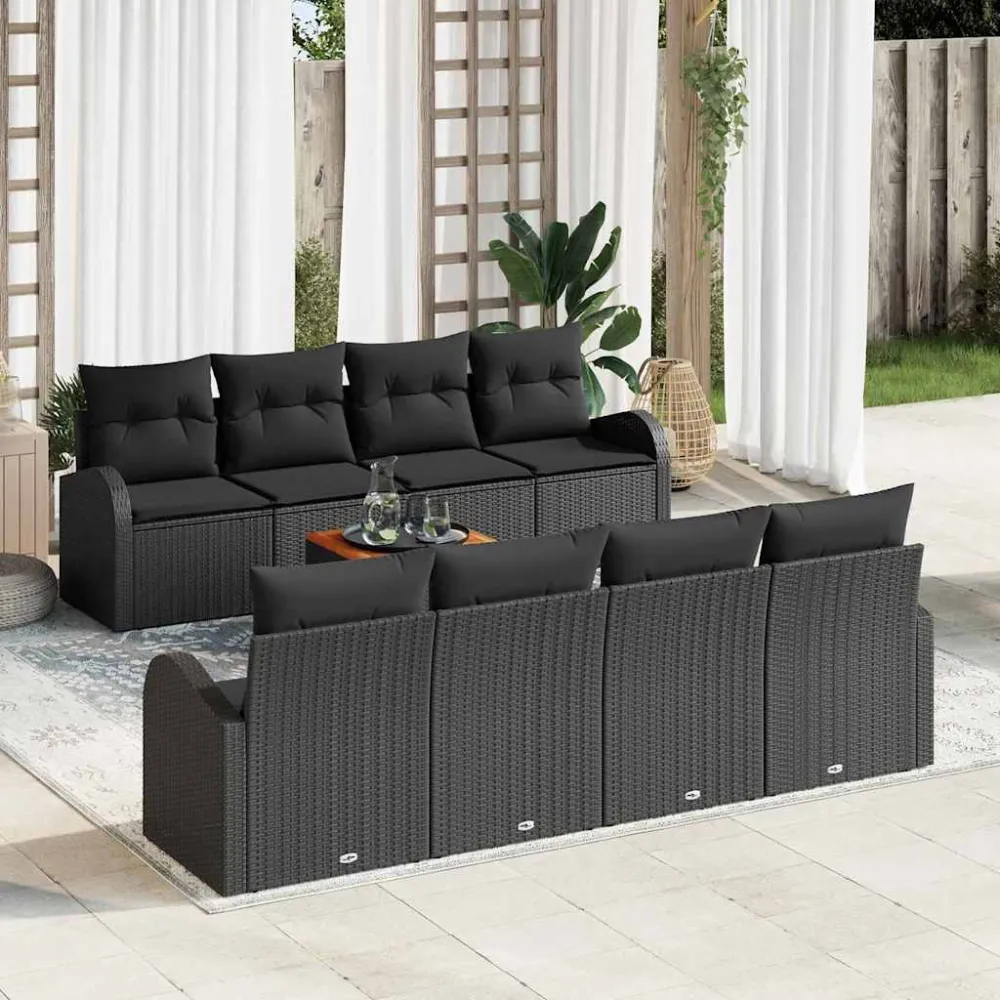 Tuinbankenset met opslag 9 pcs Zwart poly rattan vidaXL