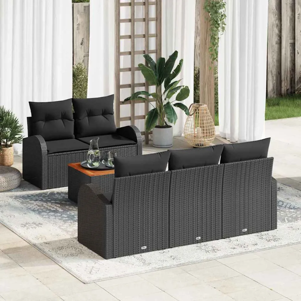 Tuinbankenset met opslag 6 pcs Zwart poly rattan vidaXL