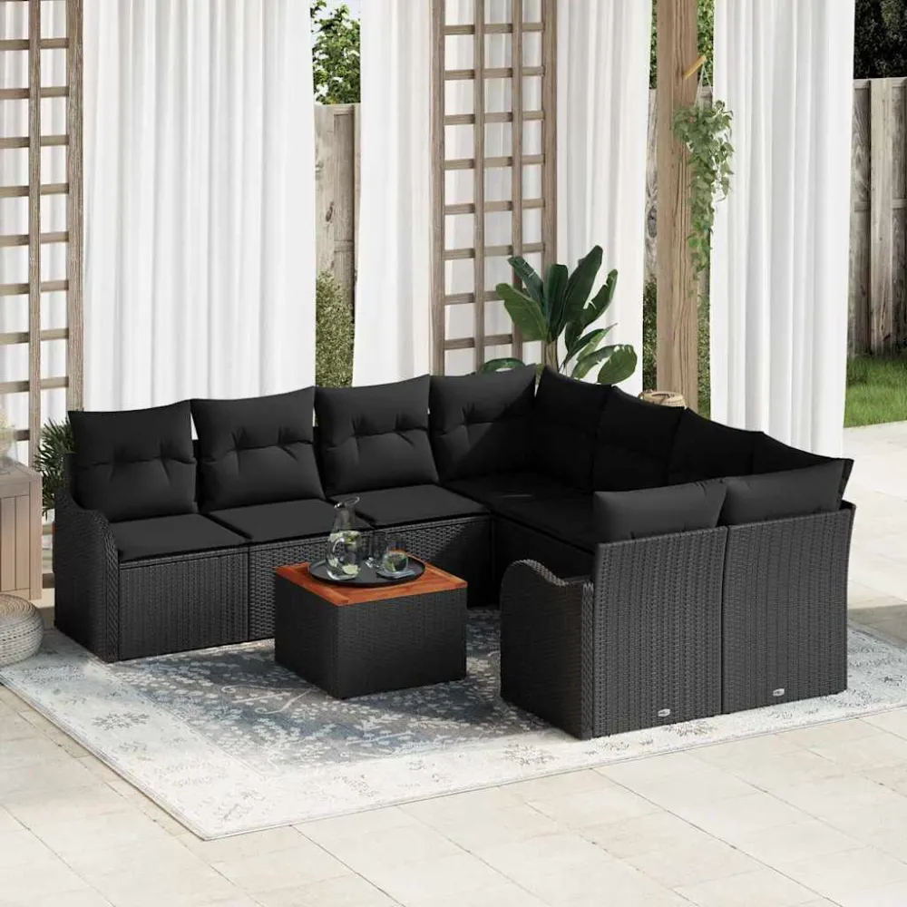 Tuinbankenset met opslag 9 pcs Zwart poly rattan vidaXL