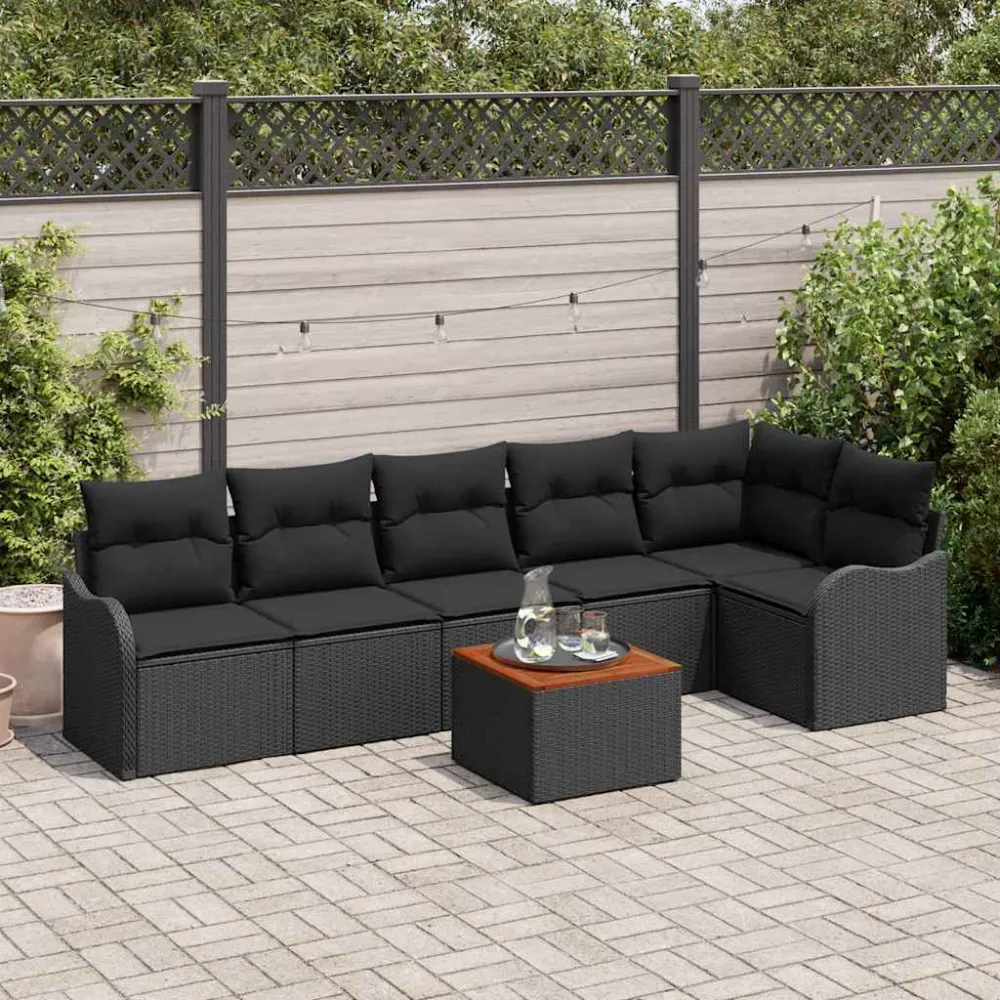 Tuinbankenset met opslag 7 pcs Zwart poly rattan vidaXL