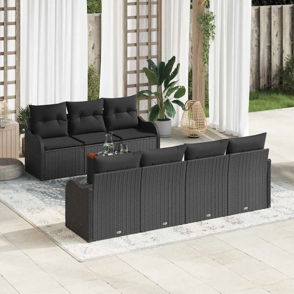 Tuinbankenset met opslag 8 pcs Zwart poly rattan vidaXL