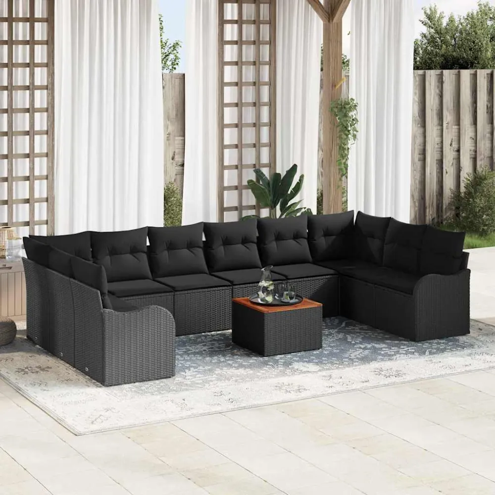 Tuinbankenset met opslag 11 pcs Zwart poly rattan vidaXL