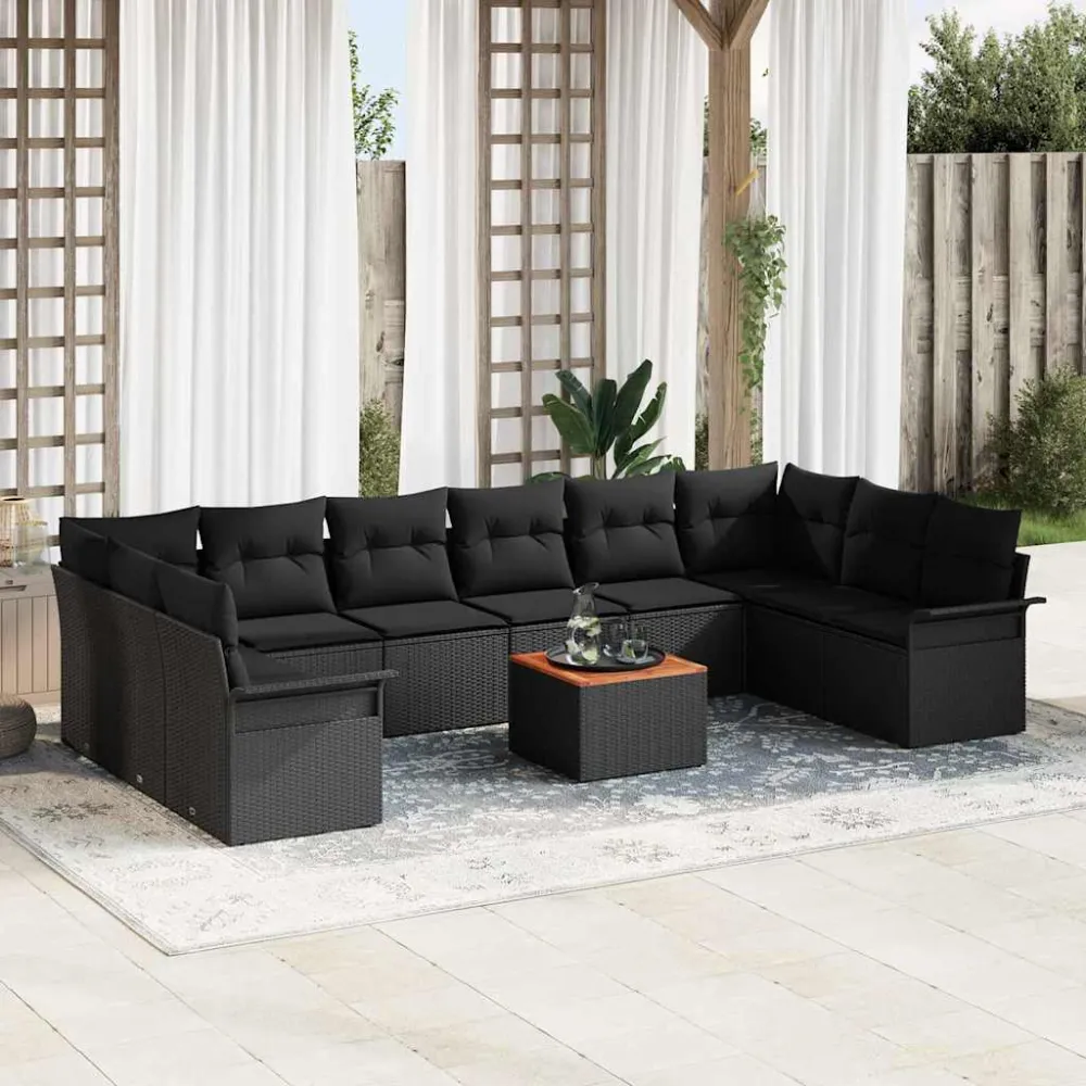 Tuinbankenset met opslag 11 pcs Zwart poly rattan vidaXL