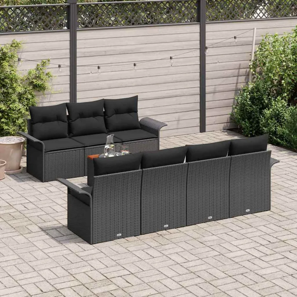 Tuinbankenset met opslag 8 pcs Zwart poly rattan vidaXL