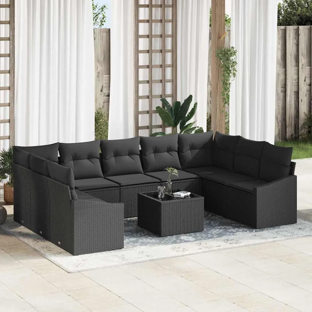 Tuinbankenset met opslag Zwart poly rattan vidaXL