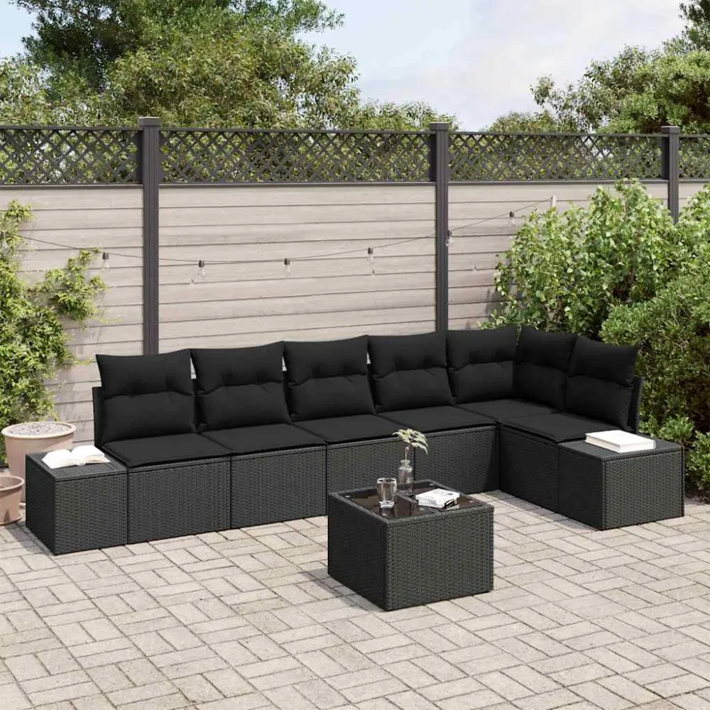 Tuinbankenset met opslag Zwart poly rattan vidaXL