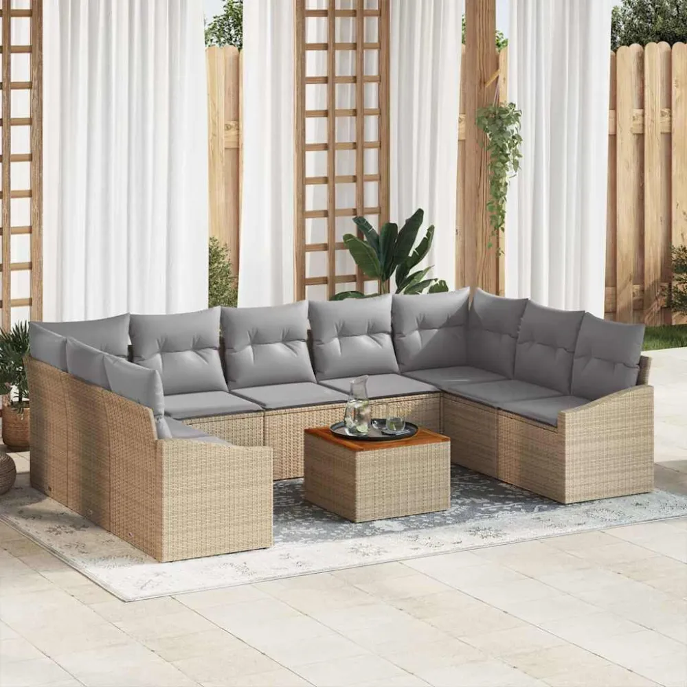 Tuinbankenset 10 pcs Beige en Licht Grijs poly rattan vidaXL