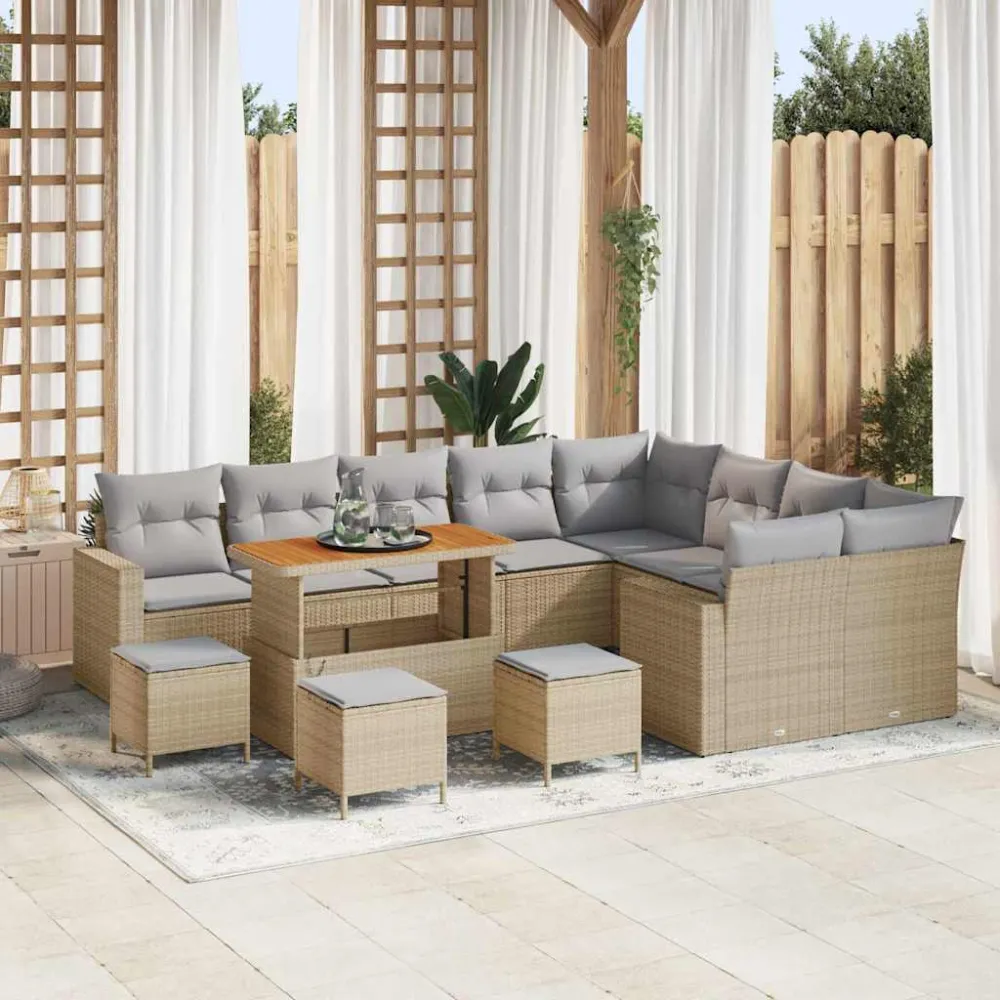 Tuinbankenset 14 pcs Beige en Licht Grijs poly rattan vidaXL