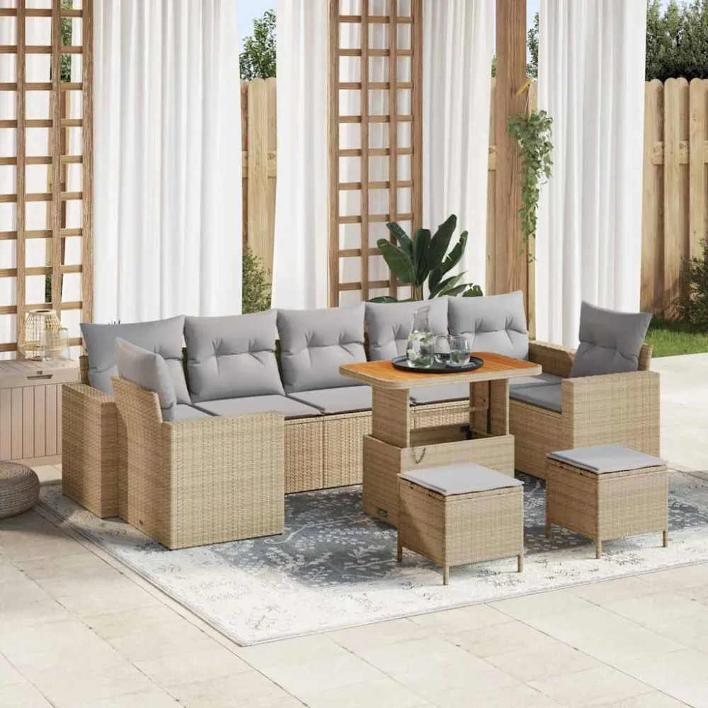Tuinbankenset 10 pcs Beige en Licht Grijs poly rattan vidaXL