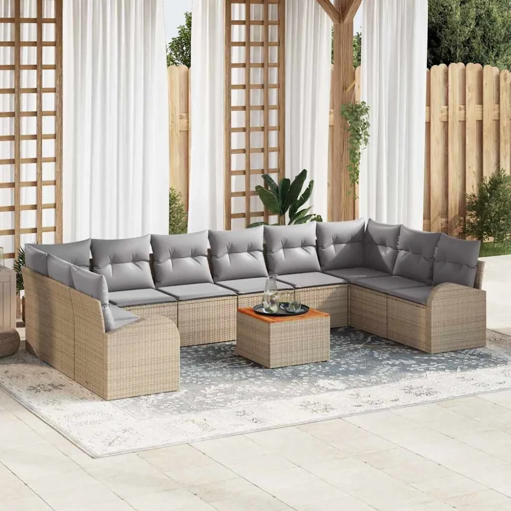 Tuinbankenset 11 pcs Beige en Licht Grijs poly rattan vidaXL