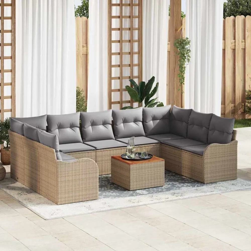 Tuinbankenset 10 pcs Beige en Licht Grijs poly rattan vidaXL