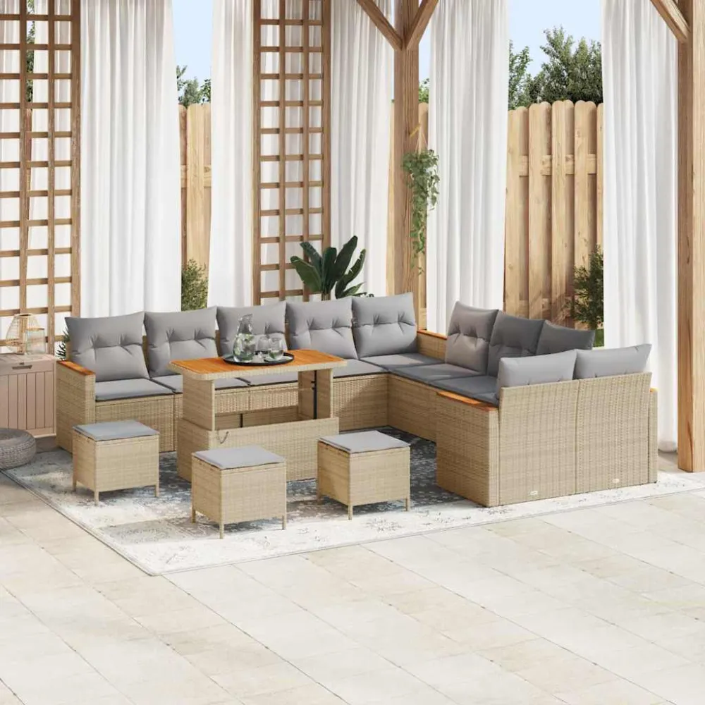 Tuinbankenset 14 pcs Beige poly rattan vidaXL