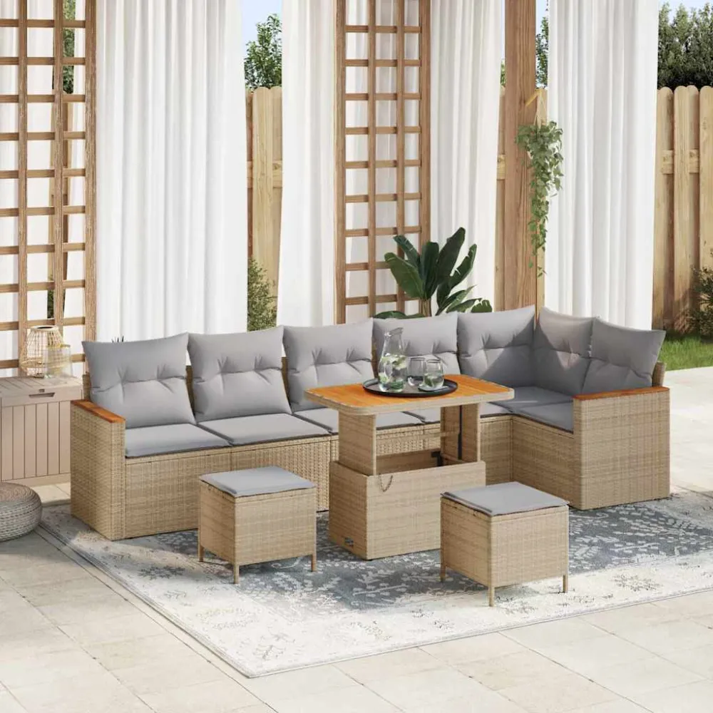 Tuinbankenset 9 pcs Beige poly rattan vidaXL