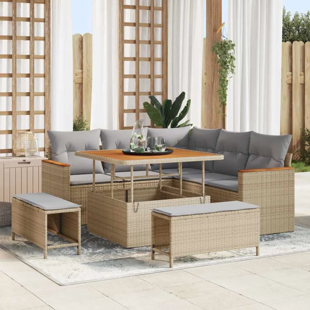 Tuinbankenset 8 pcs Beige poly rattan vidaXL