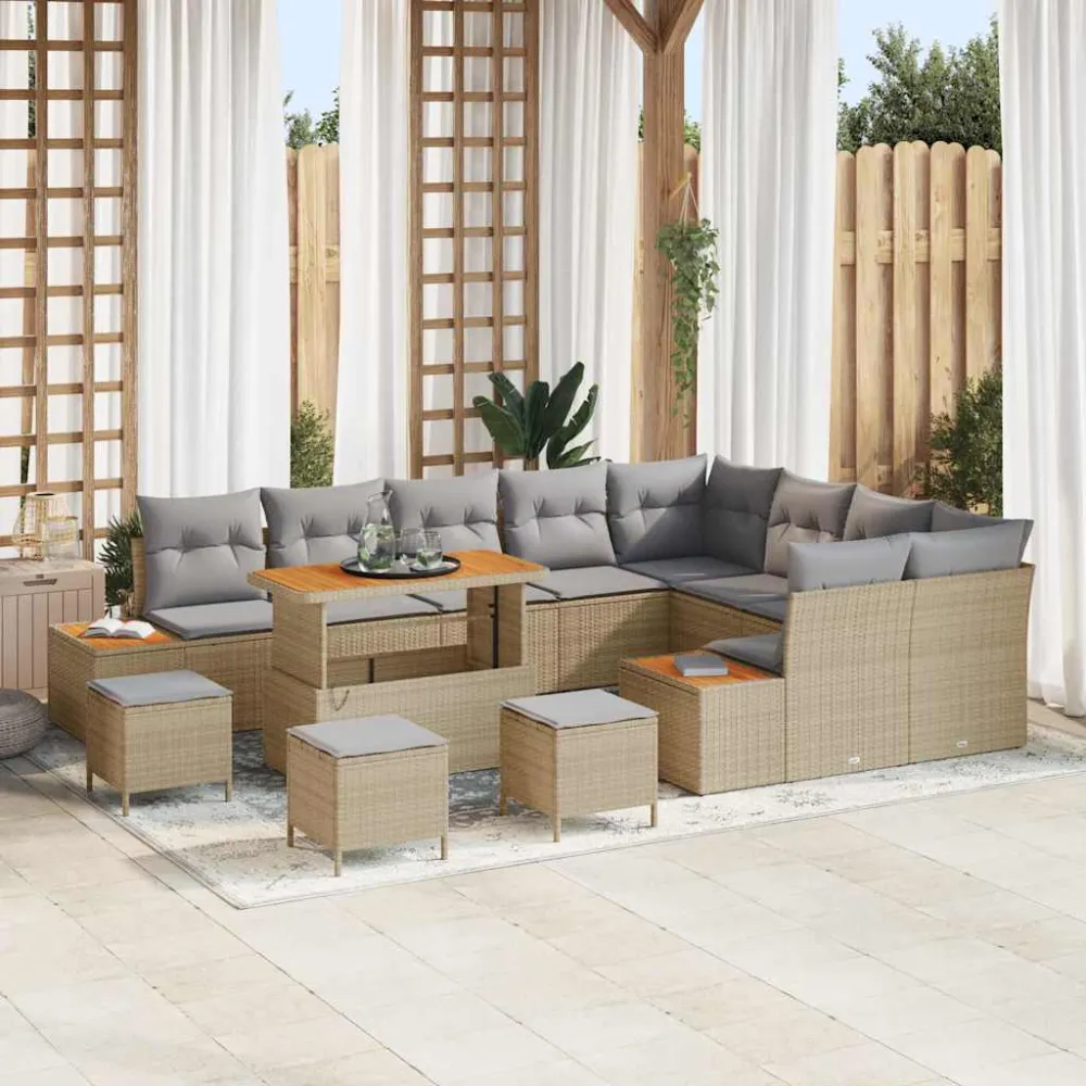Tuinbankenset 13 pcs Beige poly rattan vidaXL