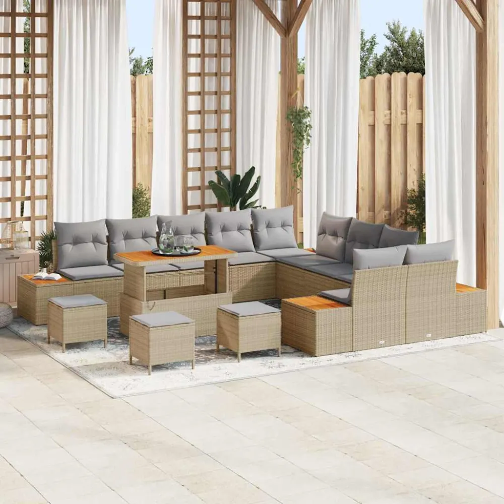 Tuinbankenset 14 pcs Beige poly rattan vidaXL