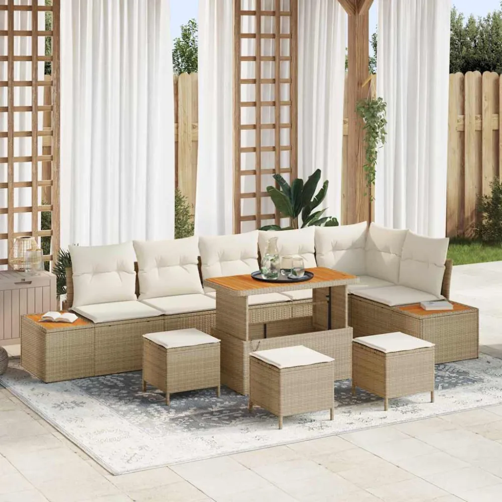Tuinbankenset 10 pcs Beige poly rattan vidaXL