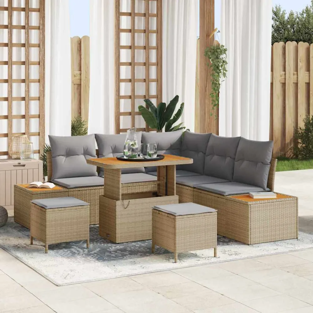 Tuinbankenset 8 pcs Beige poly rattan vidaXL