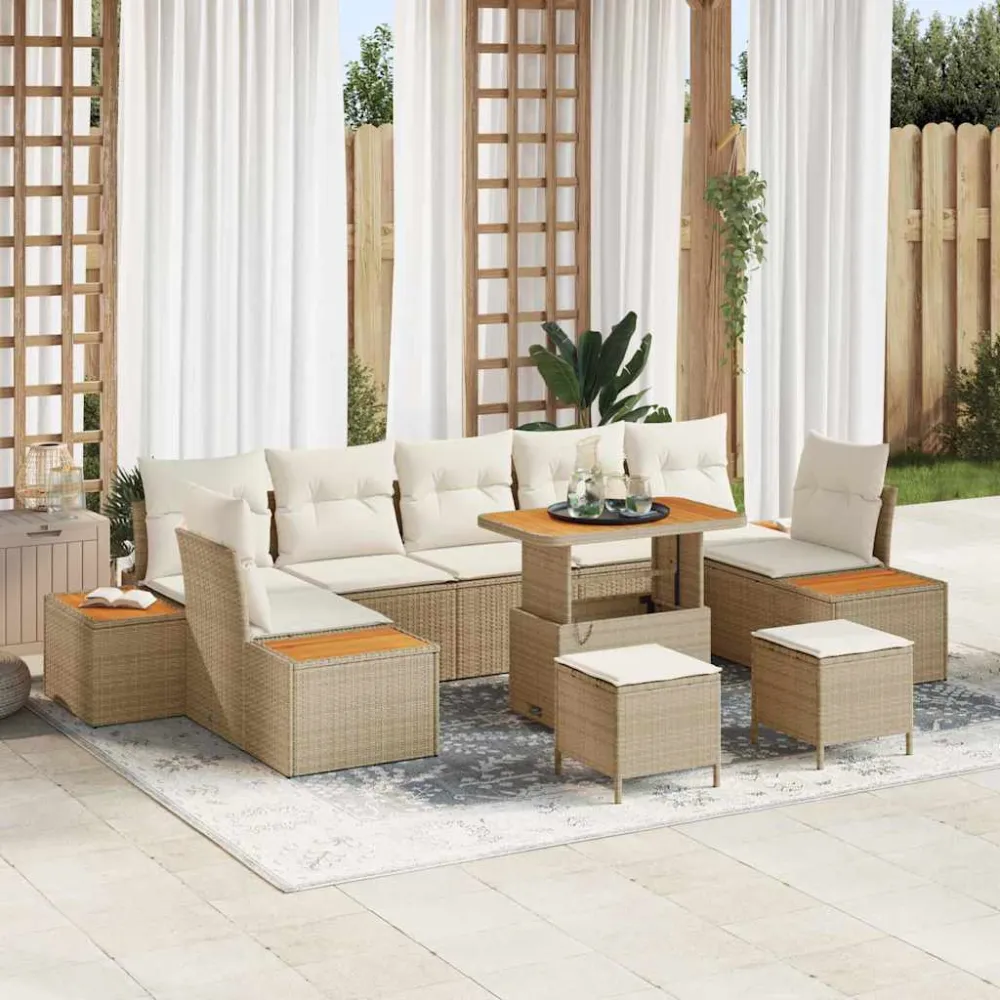Tuinbankenset 10 pcs Beige poly rattan vidaXL